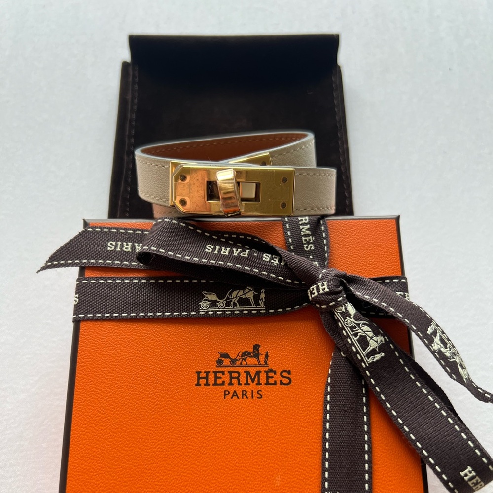 Hermes Kelly Double Tour Bracelet Craie Rose Gold Hardware T1 - Picture 2 of 8